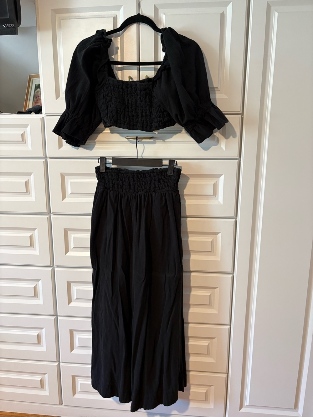 Free People Black Smocked Maxi Pant Set